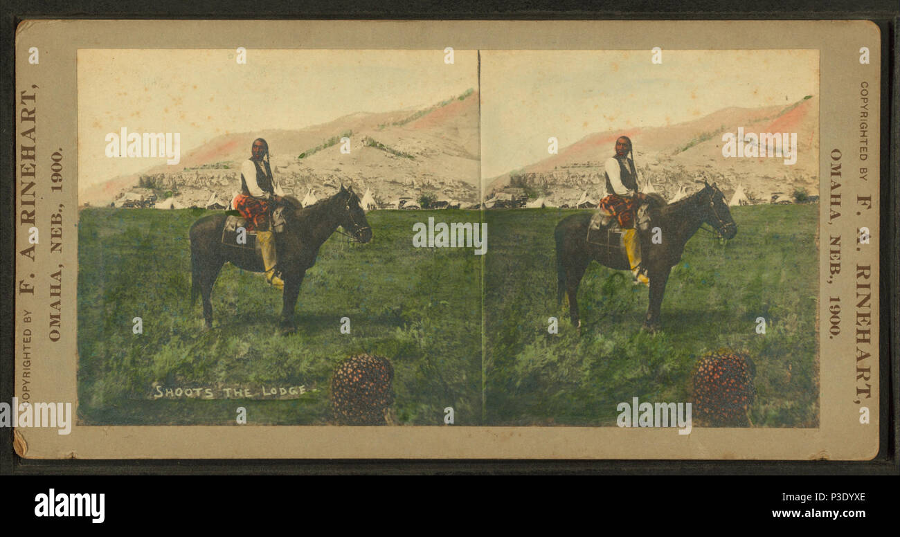 270 Shoots the Lodge on horseback, by Rinehart, F. A. (Frank A.) Stock Photo