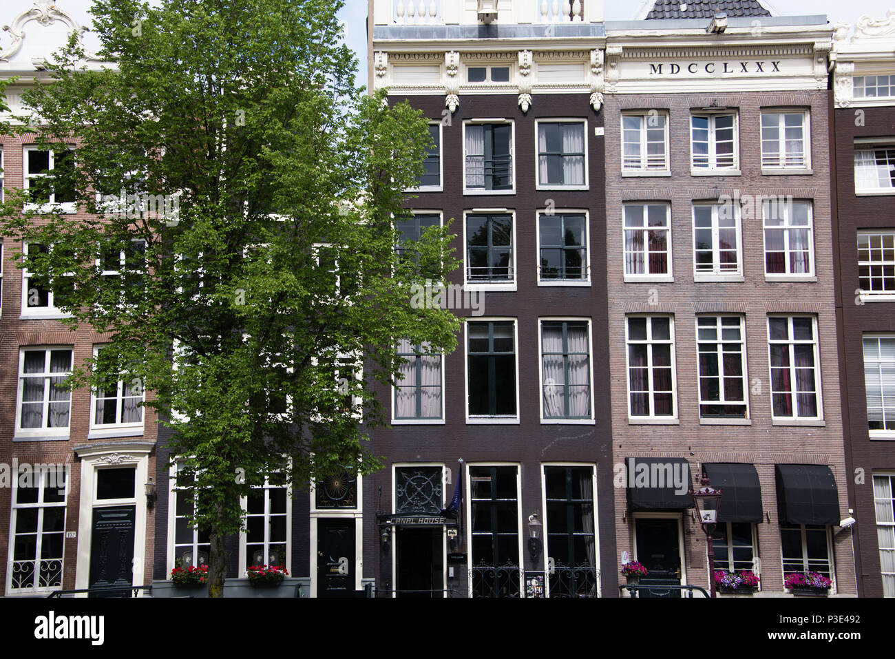 The distinctive style of architecture found by the canals in Amsterdam, Holland Stock Photo