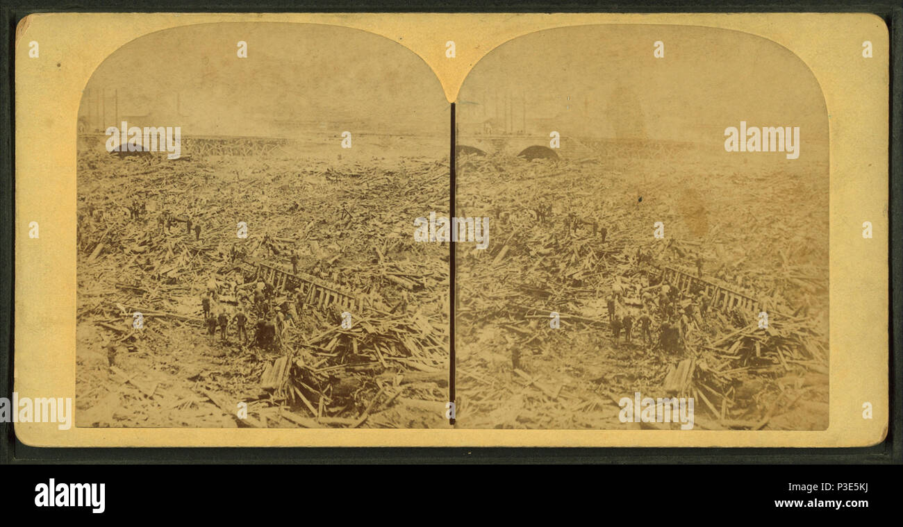 286 Stereoscopic view of Great Stone Bridge following a deadly fire in 1889 (a) Stock Photo