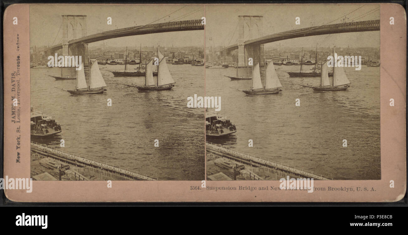 293 Suspension bridge and New York City from Brooklyn, U.S.A, from