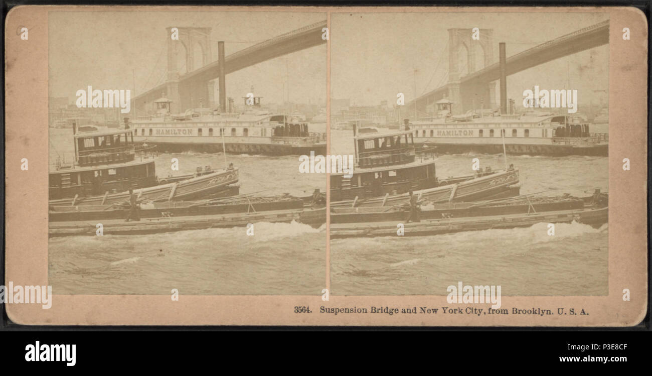 293 Suspension bridge and New York City, from Brooklyn, U.S.A, by
