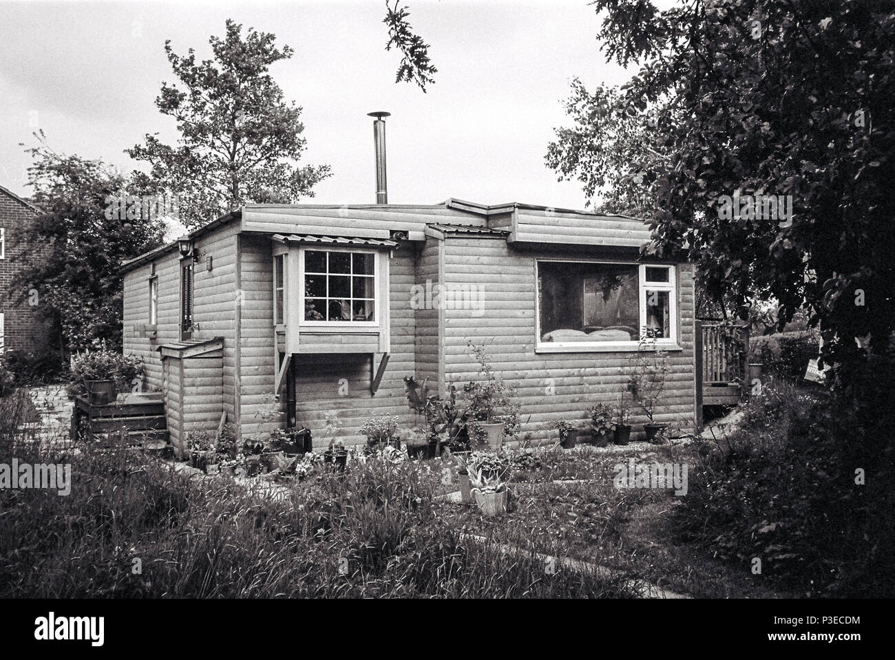 Twin Static Caravan Clad In Wooden To Make It Look Like A Log