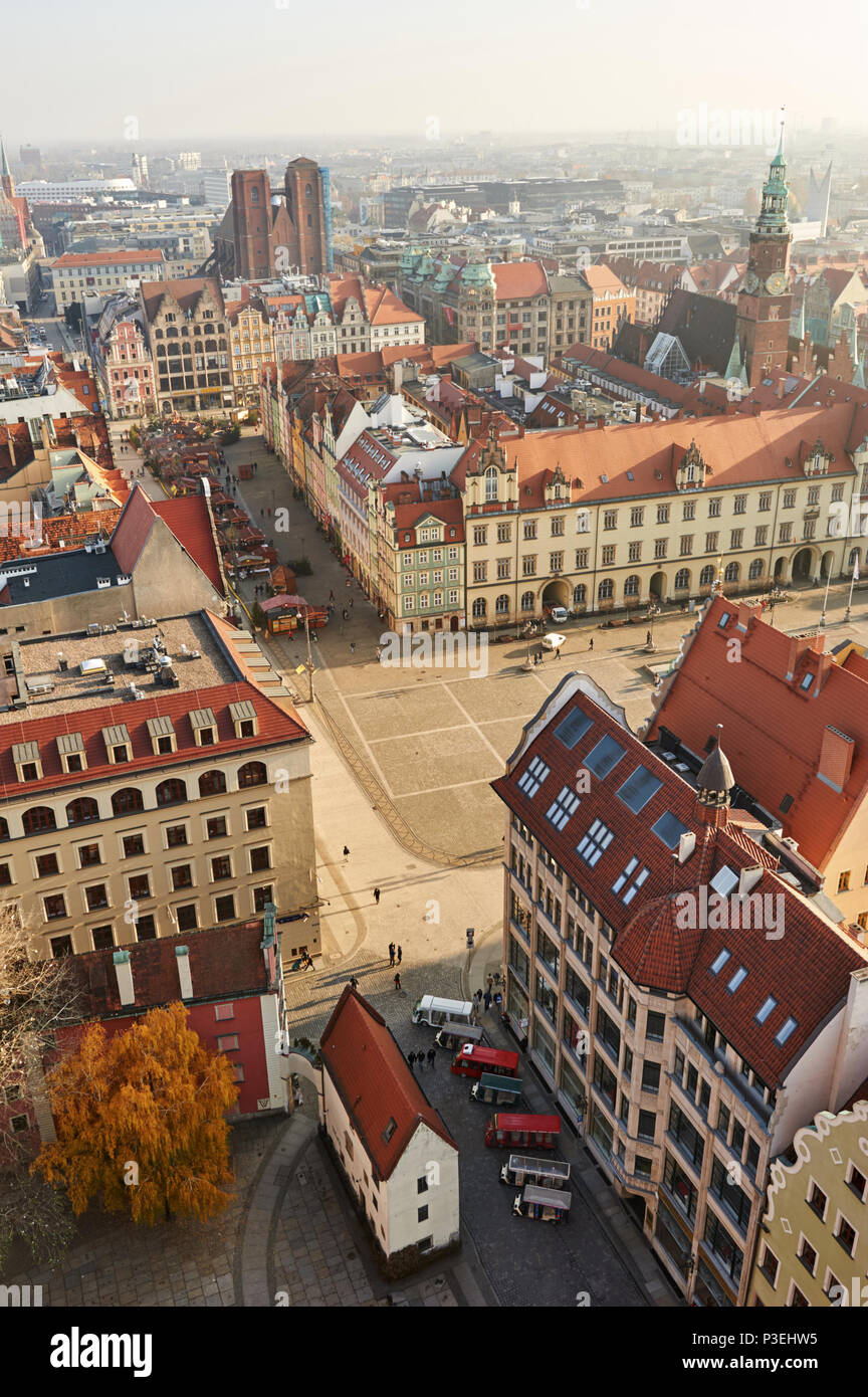 Bird's eye view on the market square in Wrocław Stock Photo