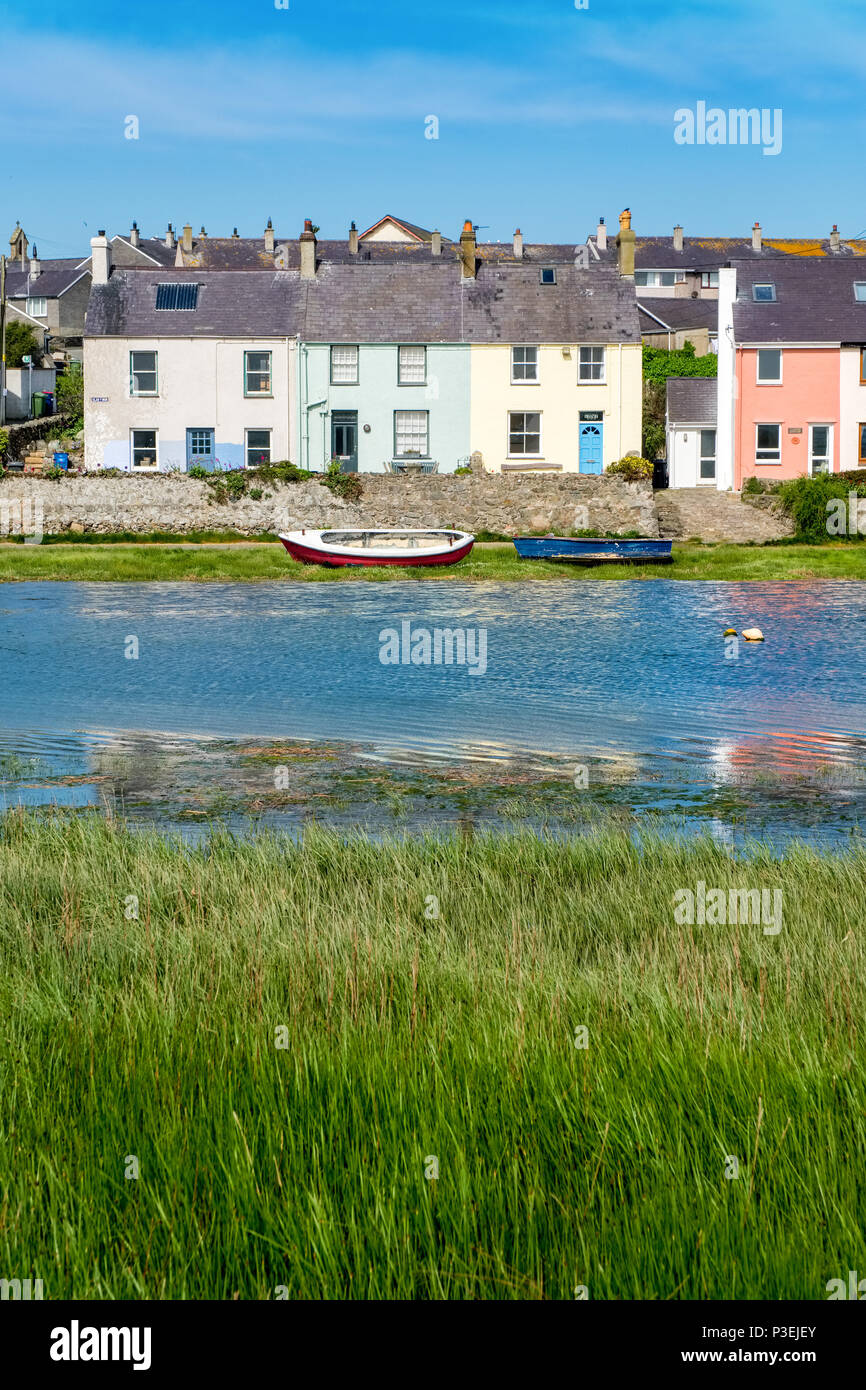 The village of Aberffraw on the Afon Ffraw located on the west coast of the isle of Anglesey, Wales,UK Stock Photo
