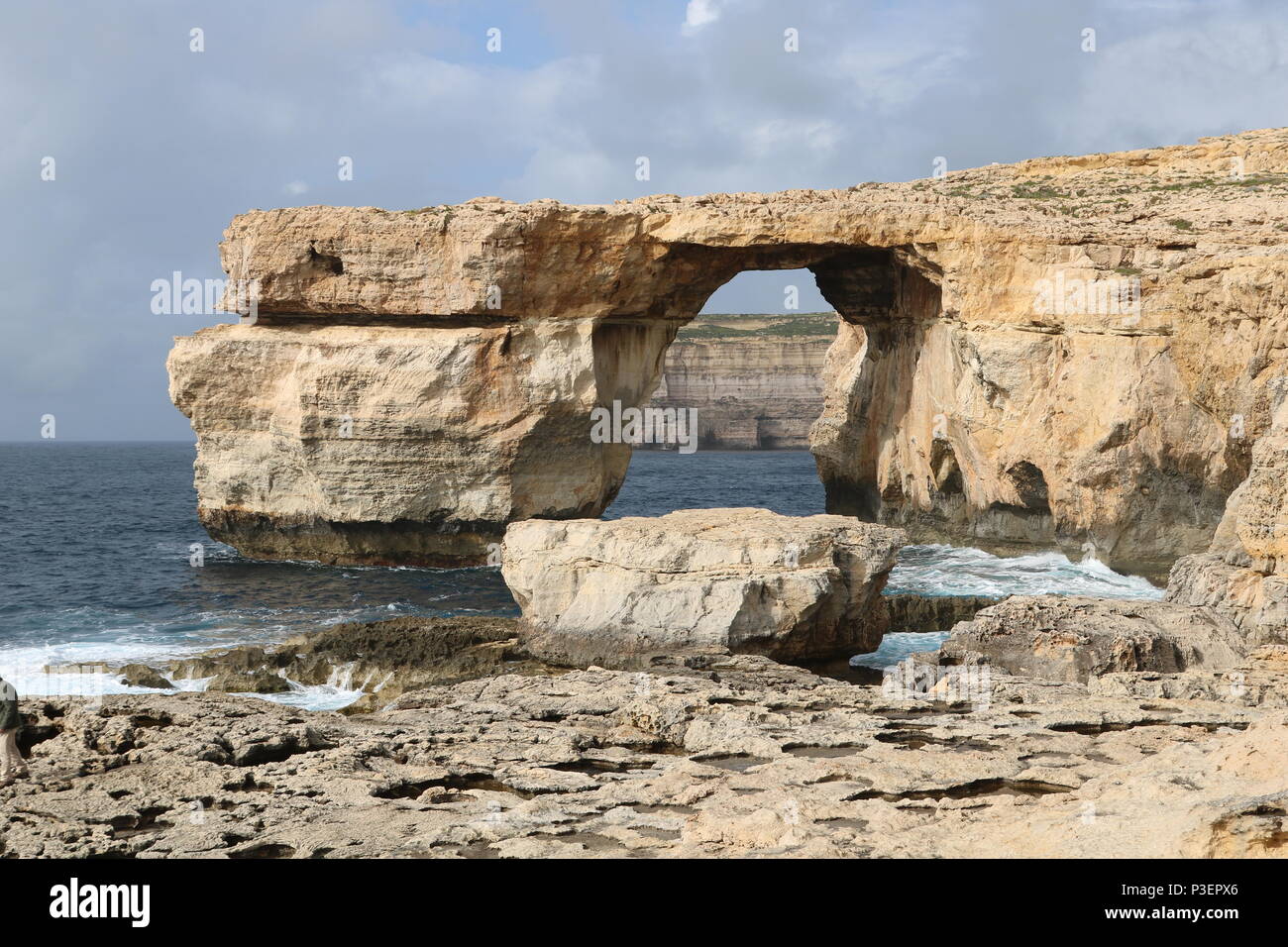 The Azure Window, Gozo, Malta. Photographed 26/02/2017, just days before its collapse (08/03/2017). Stock Photo