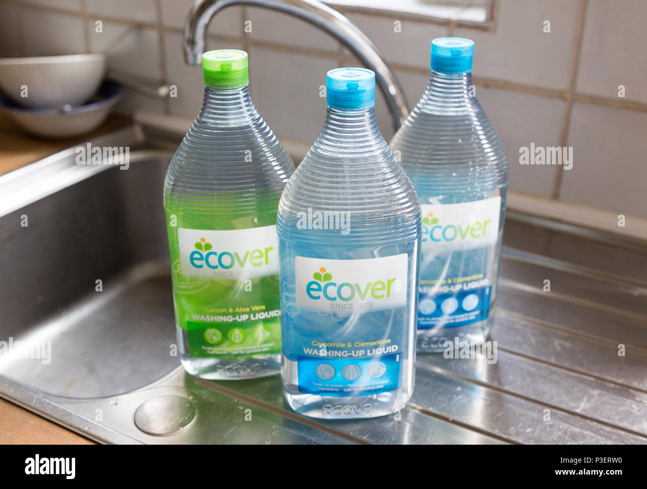 Plastic containers bottles of Ecover environmentally friendly washing ...