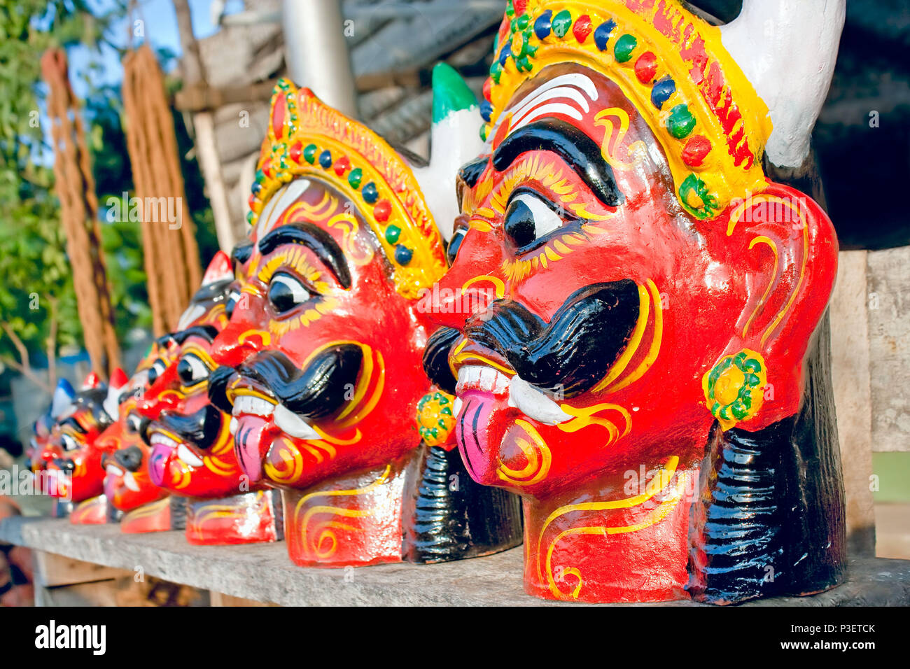 Wood portrait of Kali in Pondicherry , Tamil Nadu , India Stock Photo