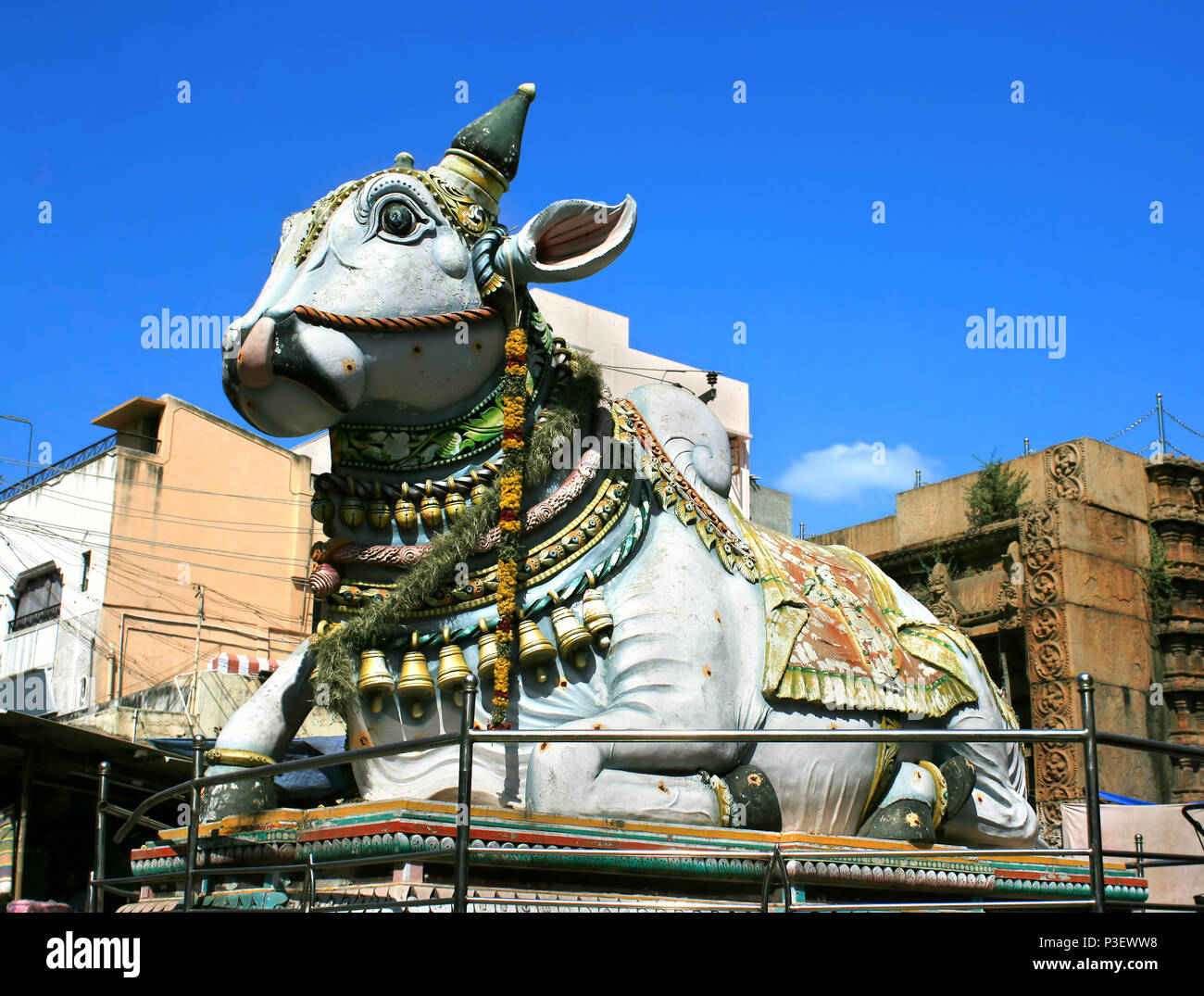 Nandi near by Sri Meenakshi hindu temple in Madurai, Tamil Nadu, India