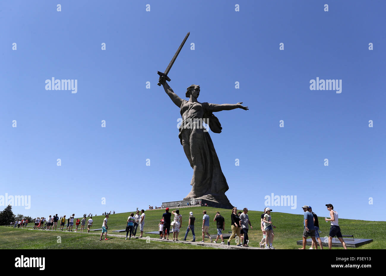 A view of the Mamayev Kurgan in Volgograd. England play Tunisia in the FIFA World Cup 2018 at the Volgograd Arena later today. PRESS ASSOCIATION Photo. Picture date: Monday June 17, 2018. See PA story WORLDCUP England. Photo credit should read: Owen Humphreys/PA Wire. Stock Photo