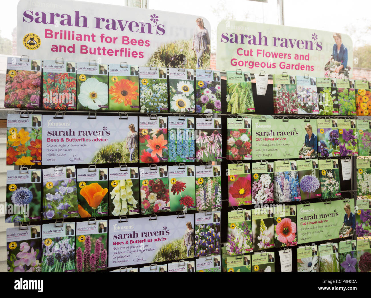 Display of Sarah Raven's flower seed packages on sale, The Walled