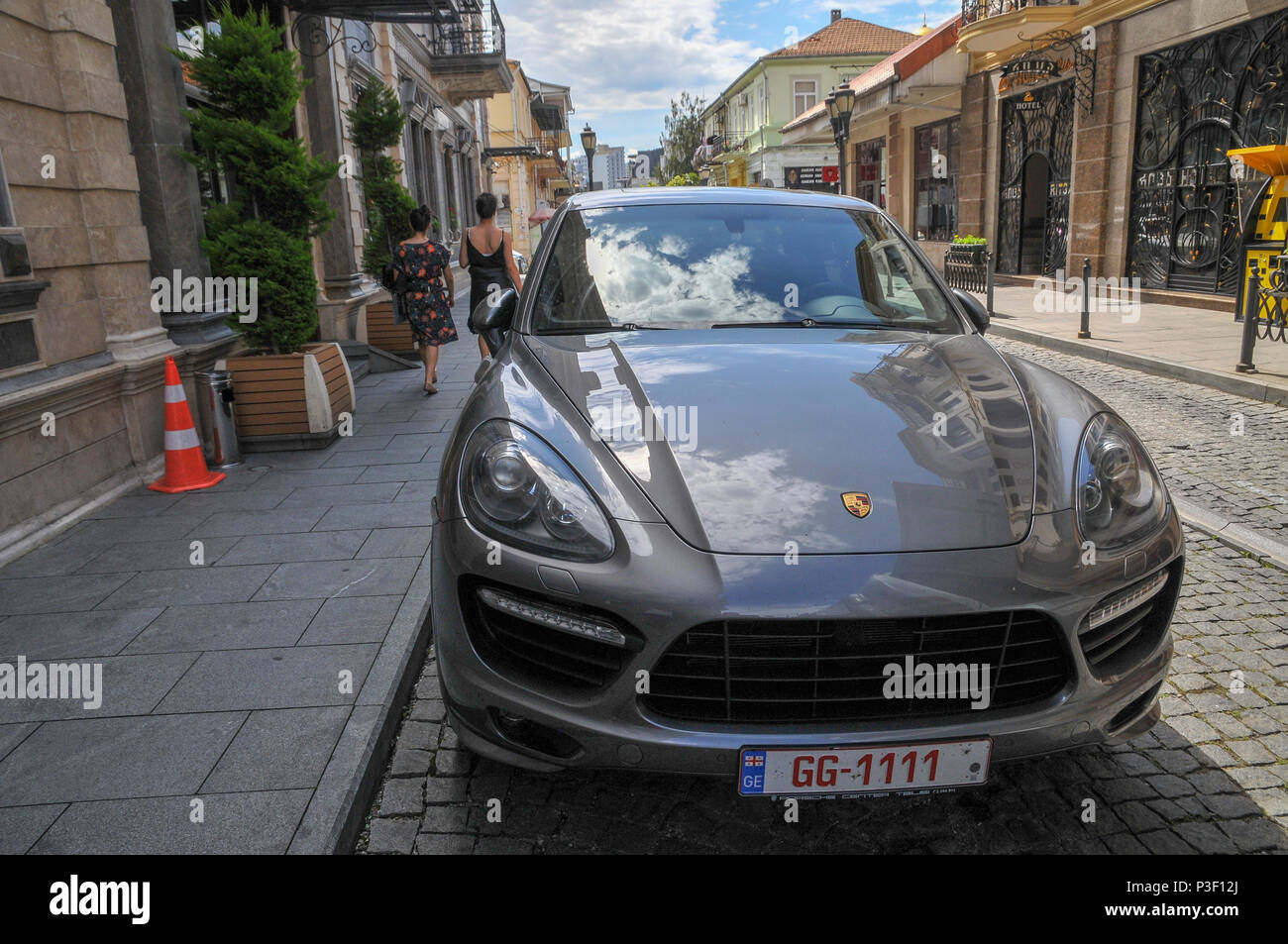 A Porsche parked in the street. Photographed in Batumi, Georgia Stock Photo