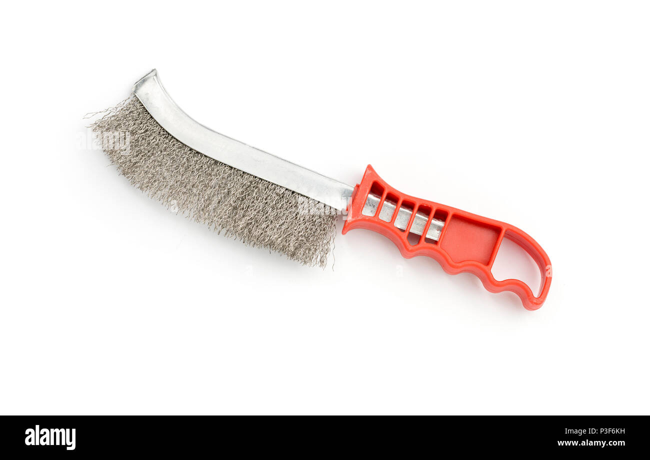wire brush with red handle, isolated on white Stock Photo