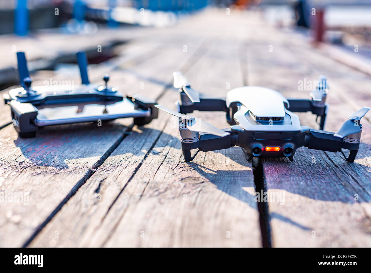 Drone and control panel on an old board Stock Photo Alamy