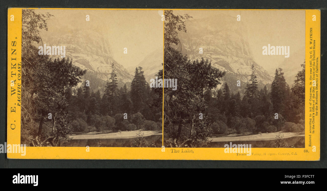 312 The Lake, Yosemte Valley, Mariposa County, Cal, by Watkins, Carleton E., 1829-1916 Stock Photo