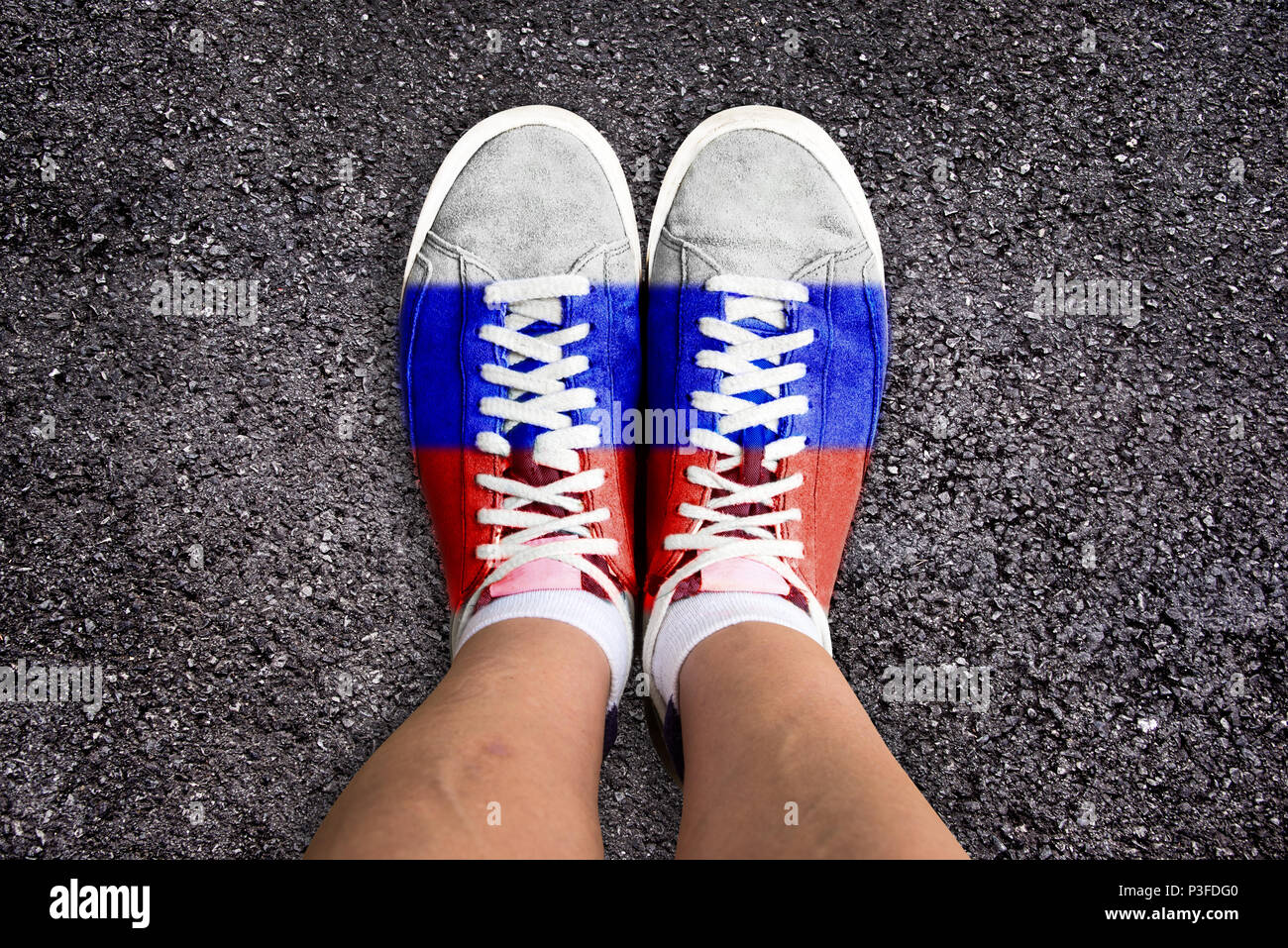Russian flag colors on sneakers Stock Photo