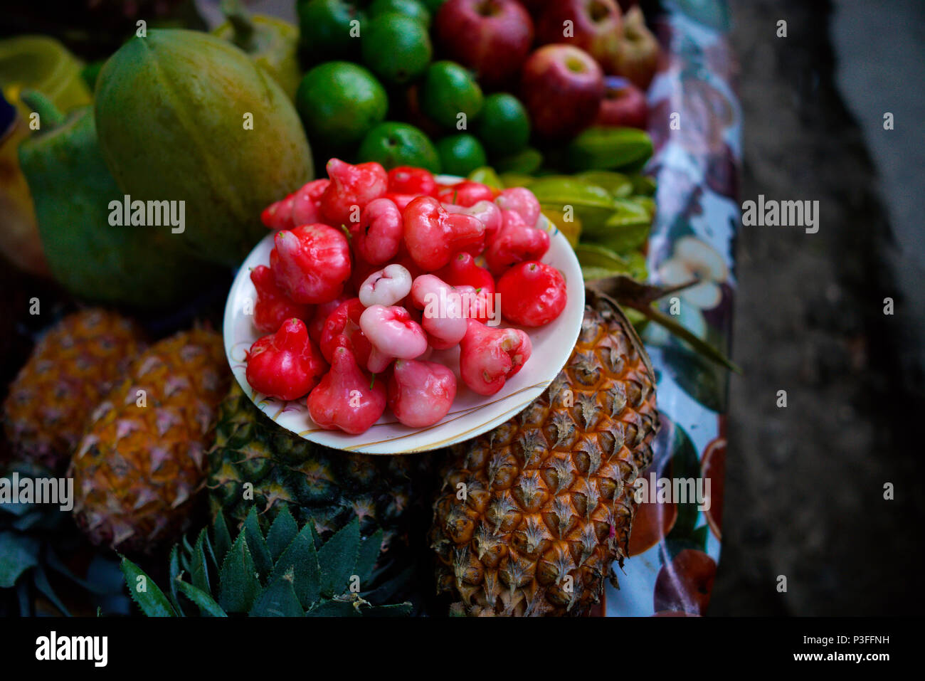 Jambu Wax Apple, Syzygium samarangense Pineapple, apple and fruits. Stock Photo