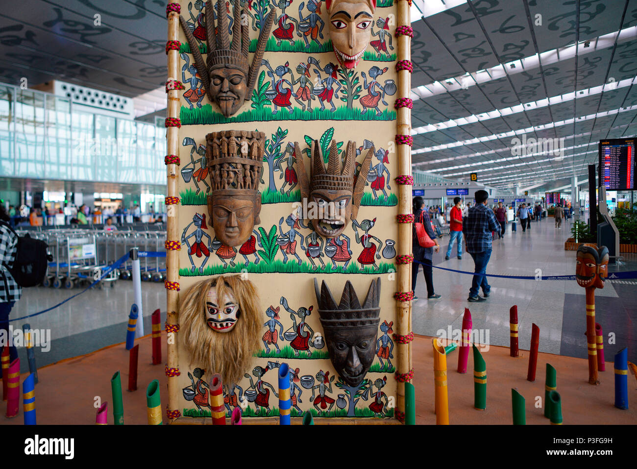 Masks at display at Kolkata International Airport departure lounge