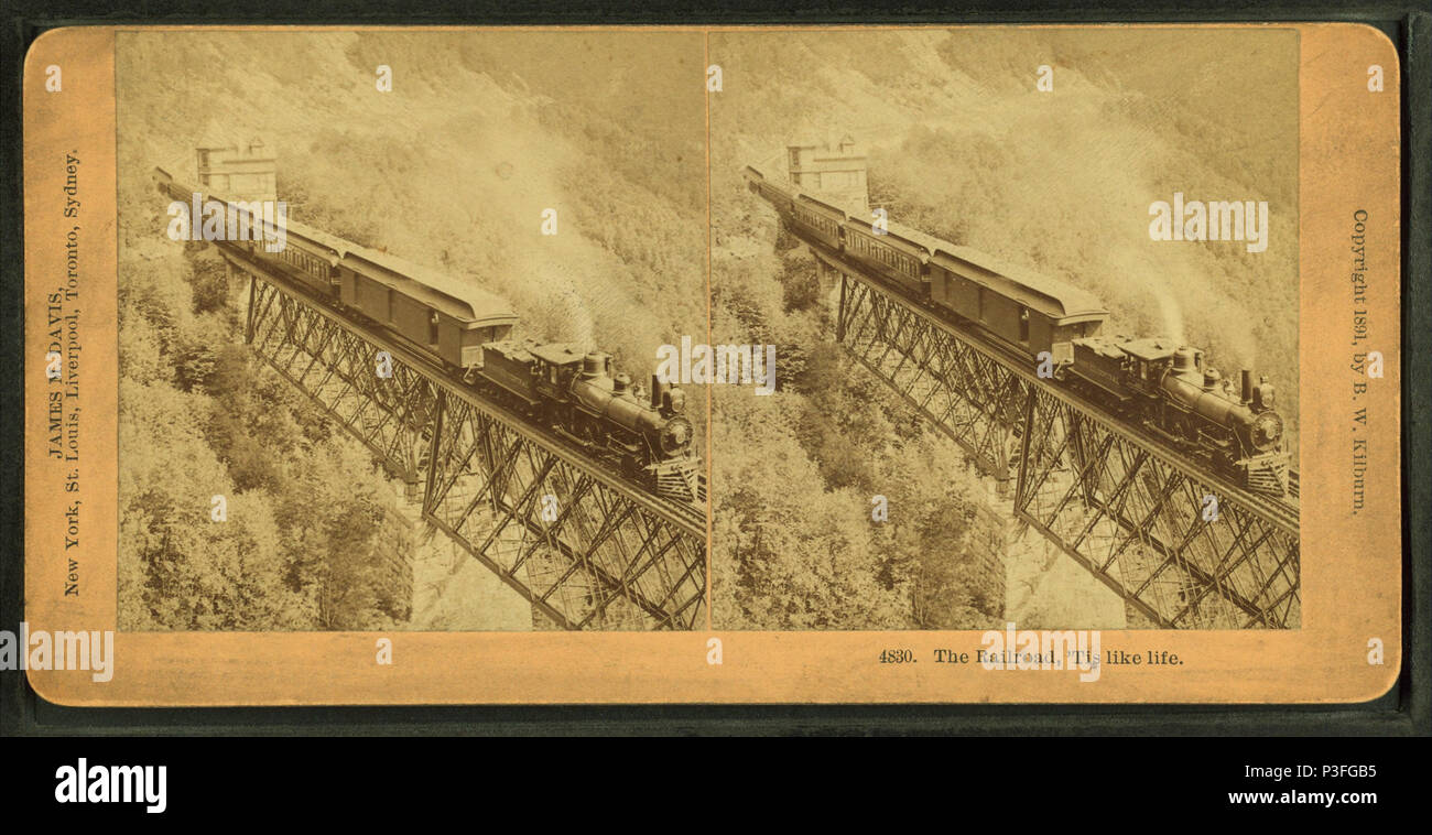 . The Railroad, it's like life.  Coverage: 1891. Digital item published 3-9-2006; updated 2-23-2010. 319 The Railroad, it's like life, from Robert N. Dennis collection of stereoscopic views Stock Photo