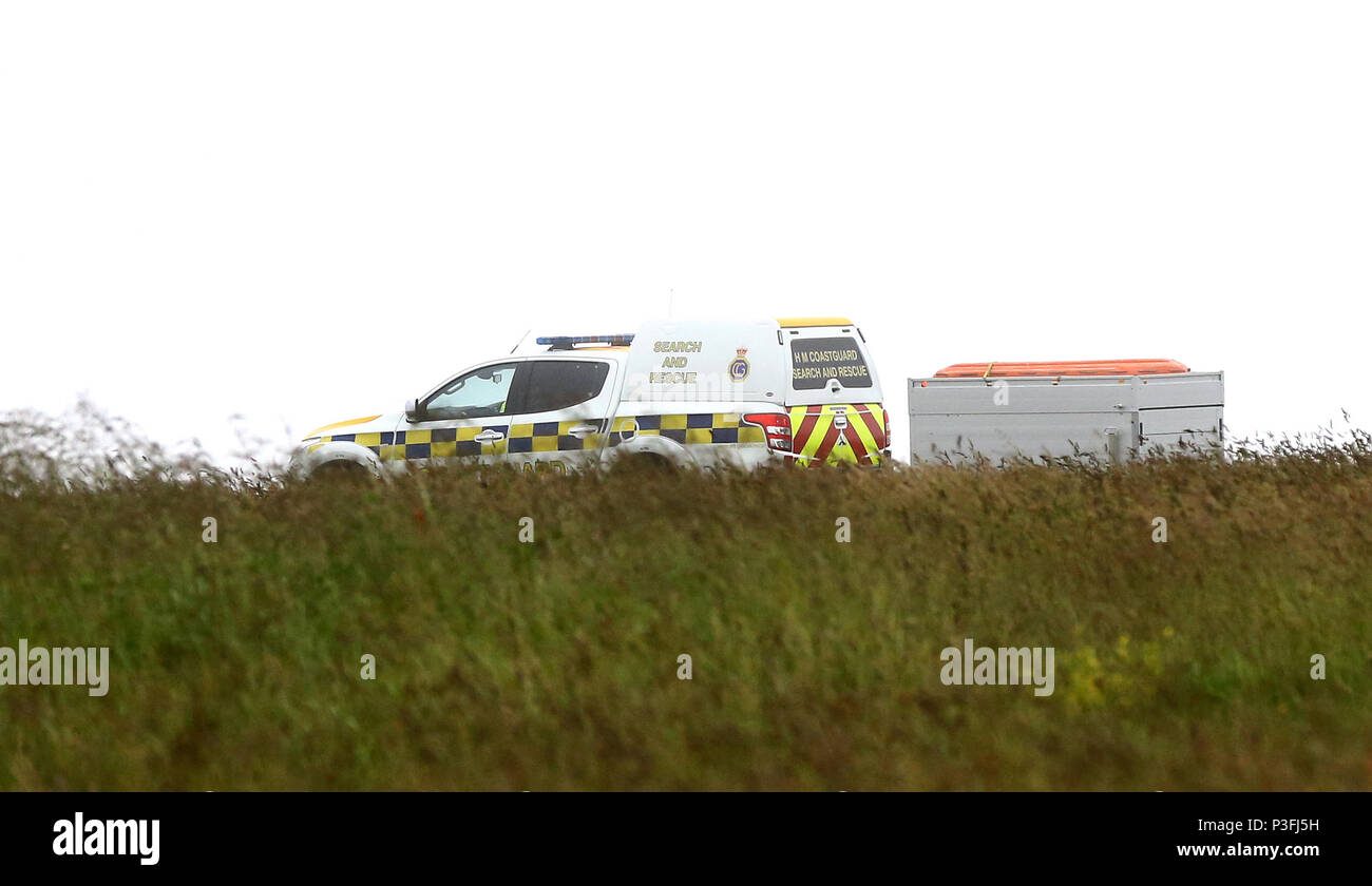 A search and rescue vehicle at the scene on Beachy Head near Eastbourne, Sussex, after the bodies of a five-year-old boy and his mother were found by the Coastguard this morning. Stock Photo
