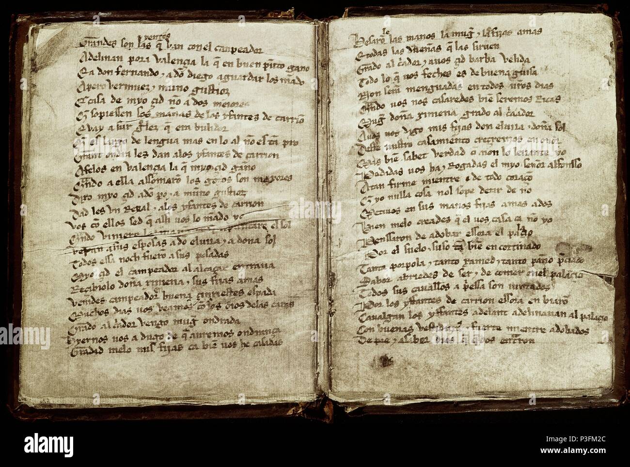 EL CANTAR DEL MIO CID ESCRITO HACIA 1140 - COPIA DEL SIGLO XIV - PER ABBAT.  Author: Anonymous. Location: BIBLIOTECA NACIONAL-COLECCION, MADRID, SPAIN  Stock Photo - Alamy