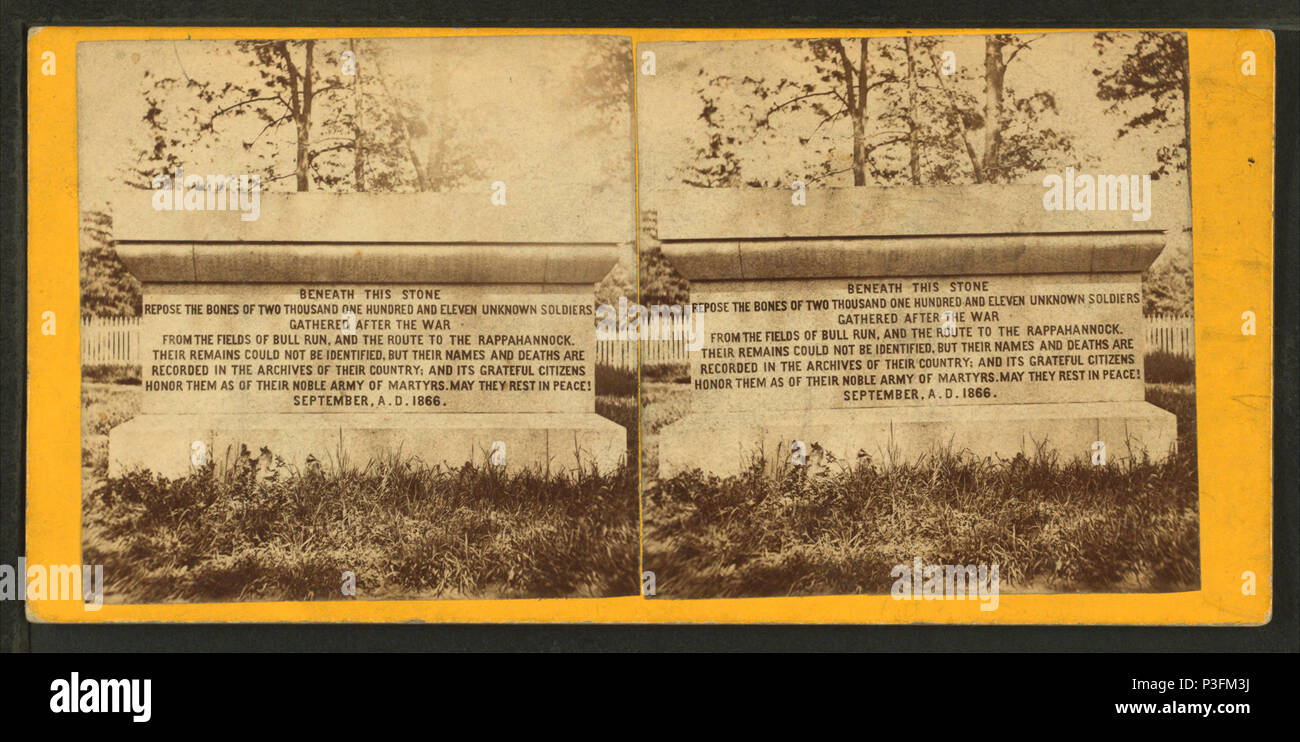 329 Tomb of unknown soldiers of Bull Run and the route to the Rappahannock, from Robert N. Dennis collection of stereoscopic views Stock Photo