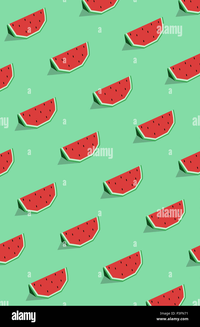 Seamless pattern of watermelon slices with seeds on the green ...