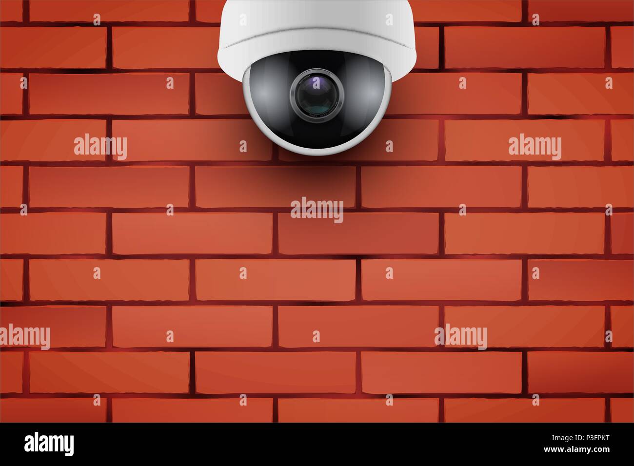 CCTV security camera on brick wall Stock Vector