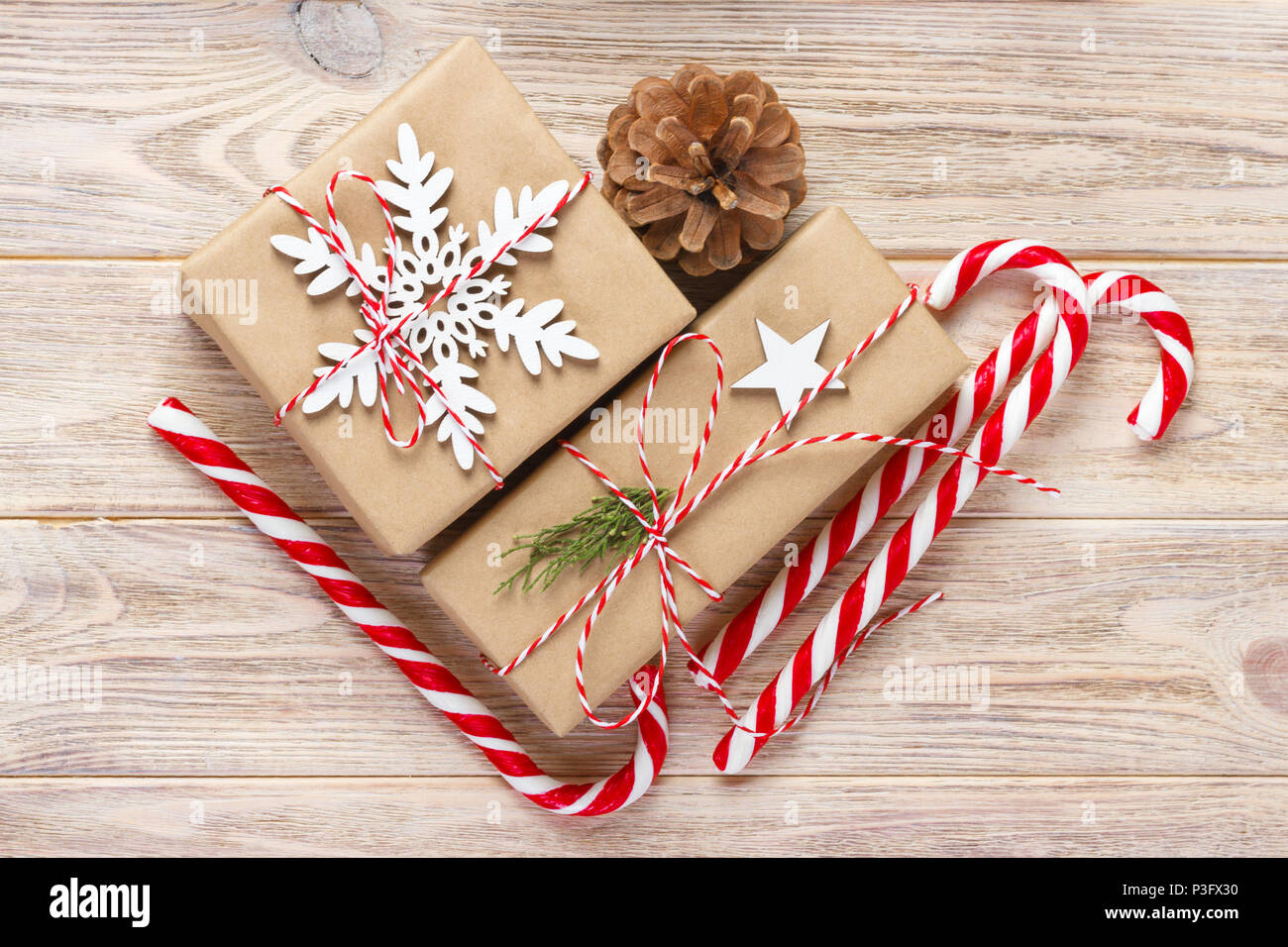 Christmas Decoration Gift Box With Candy Canes Stock Photo