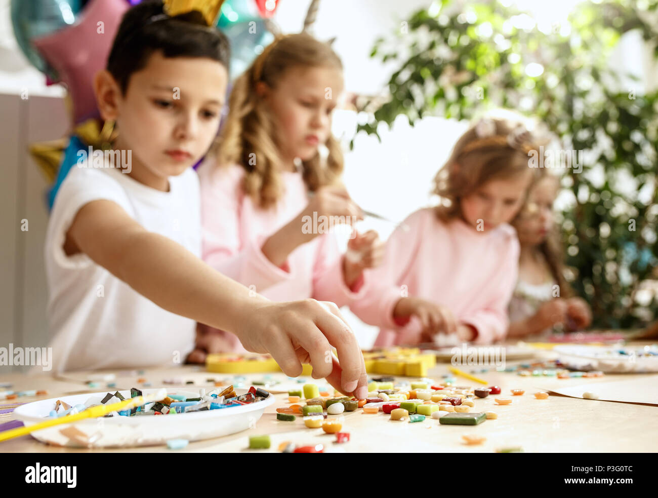 mosaic puzzle art for kids, children's creative game Stock Photo Alamy
