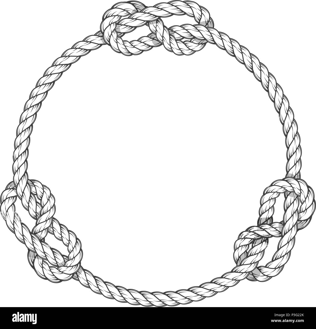 Rope circle - round rope frame with knots, vintage style Stock Vector