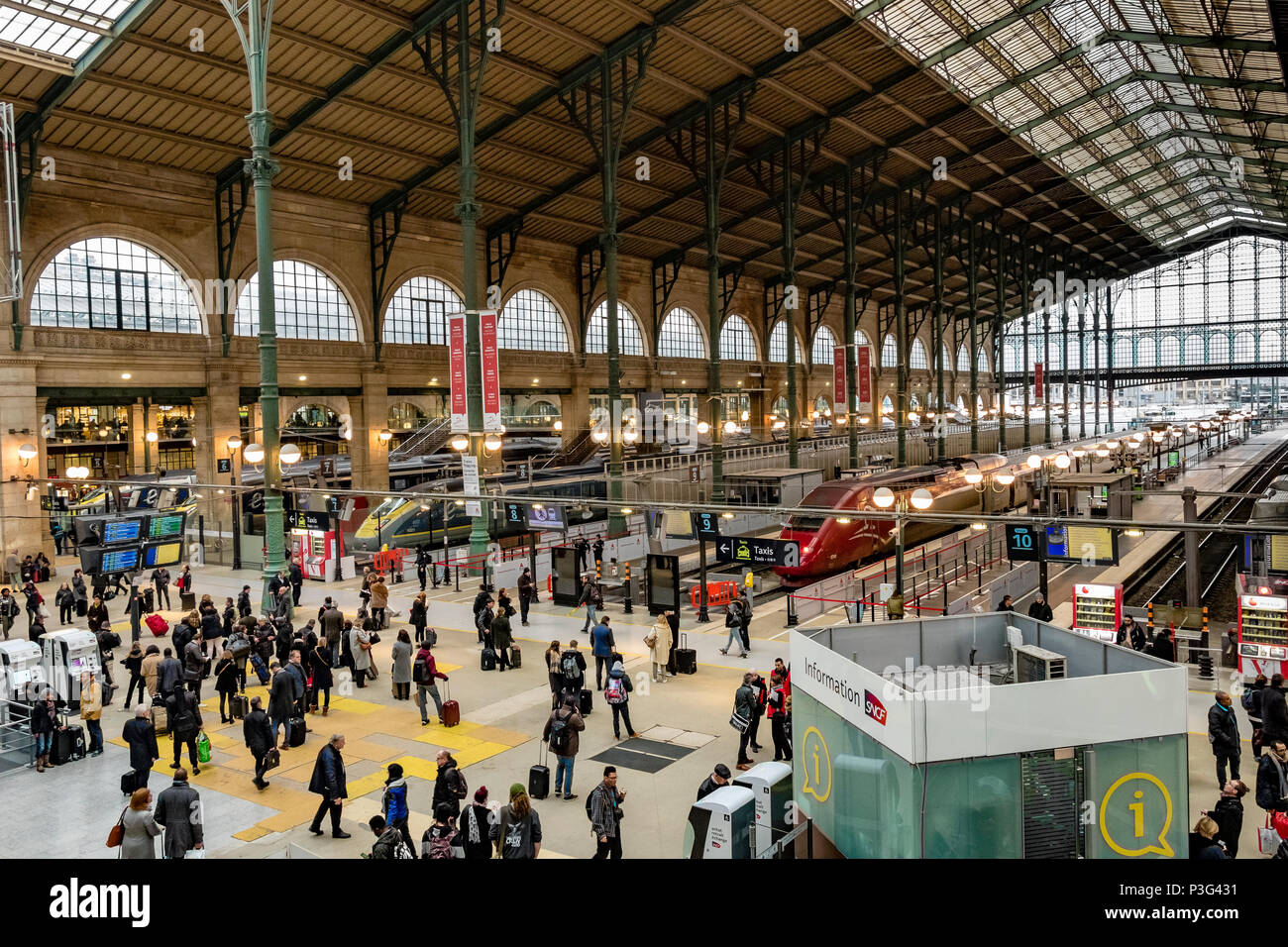 The concourse at Gare du Nord railway station in Paris , the busiest station in Europe ,Paris