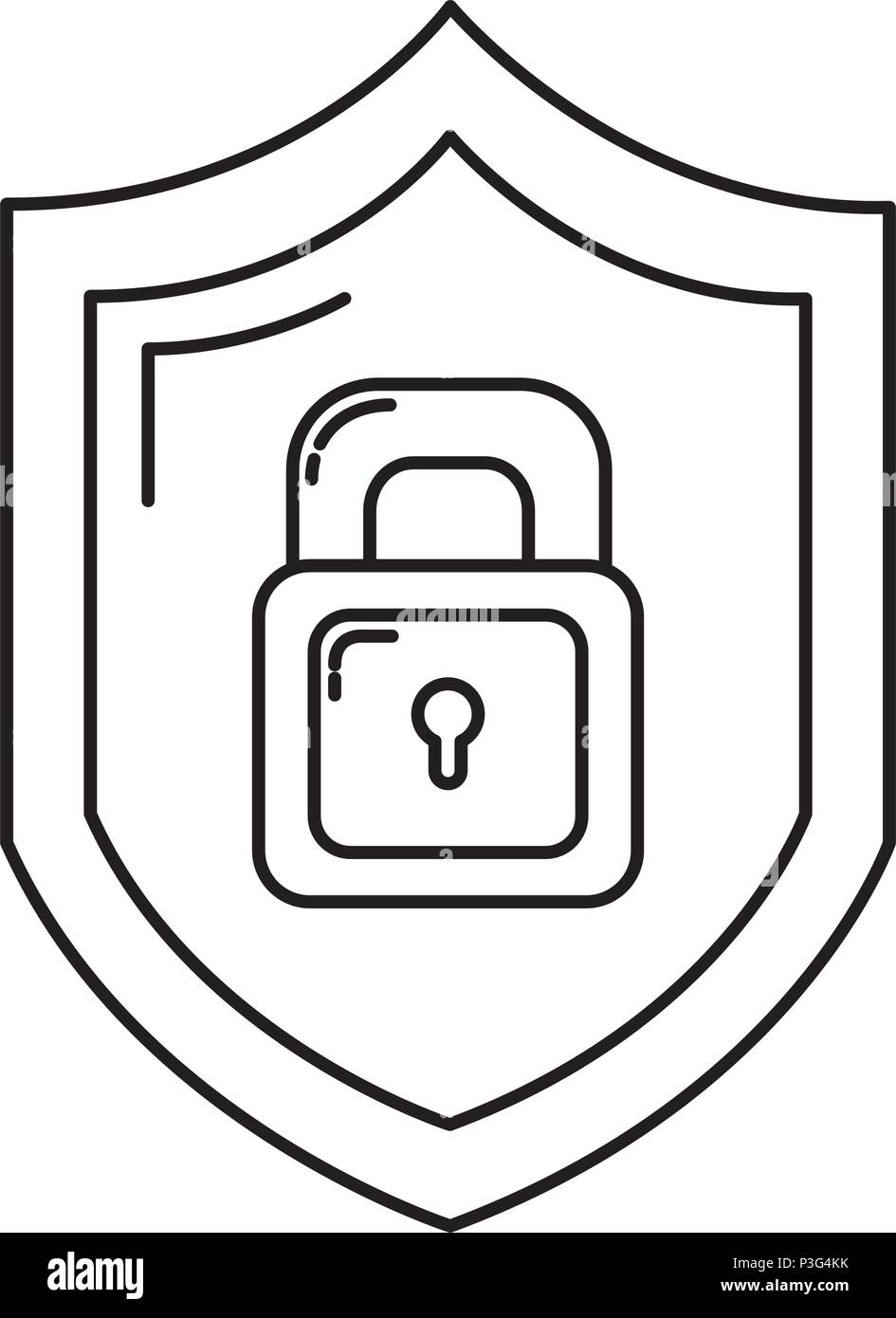 line security shield and padlock protection symbol Stock Vector Image