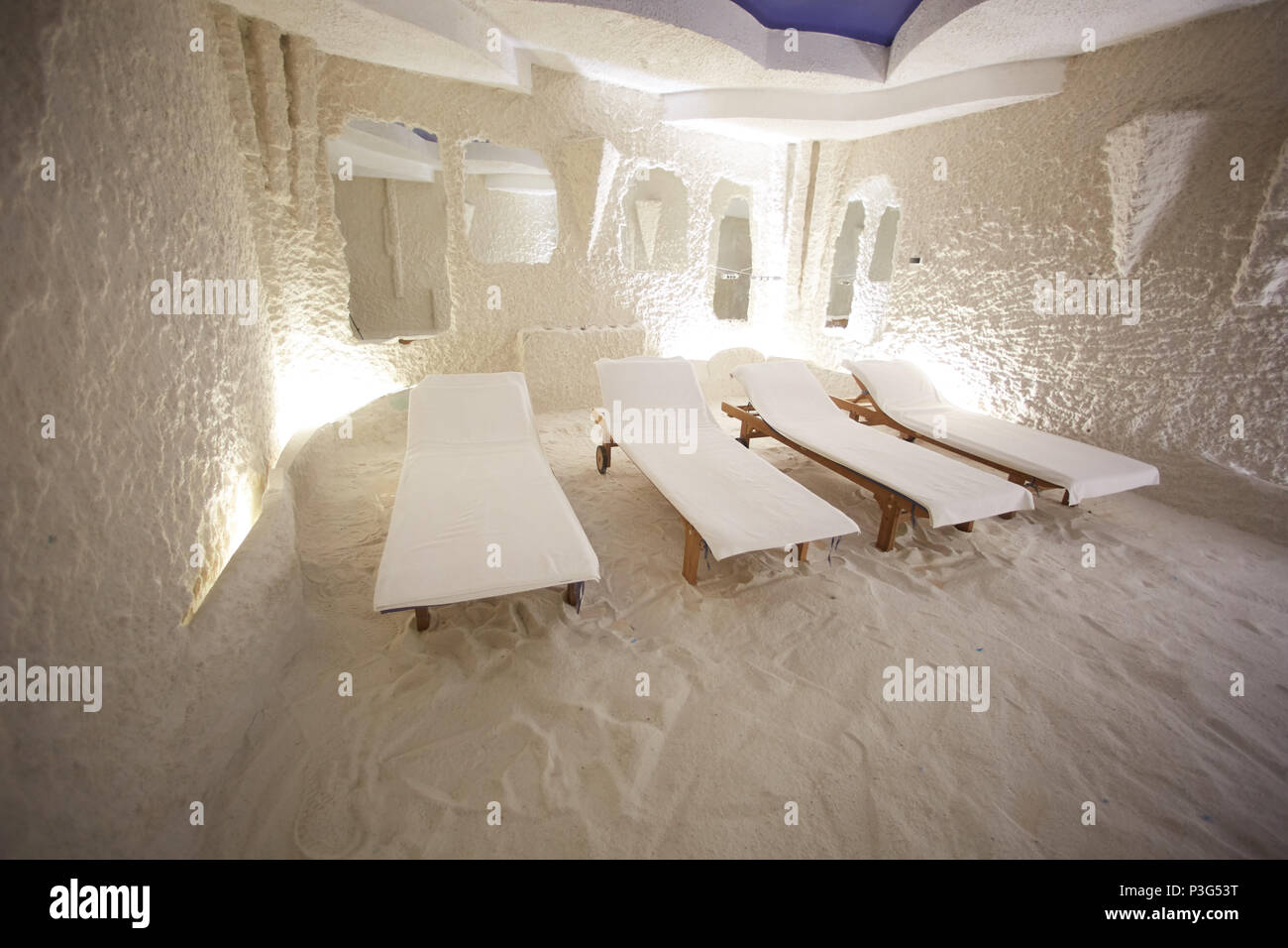 Salt room. Halotherapy for treatment of respiratory diseases. Stock Photo