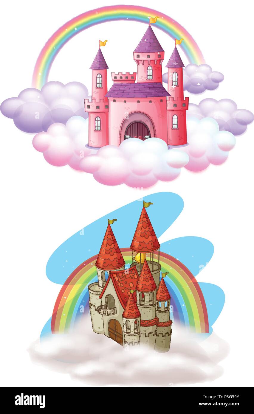 A Set of Beautiful Fairy Tale Castle illustration Stock Vector Image ...