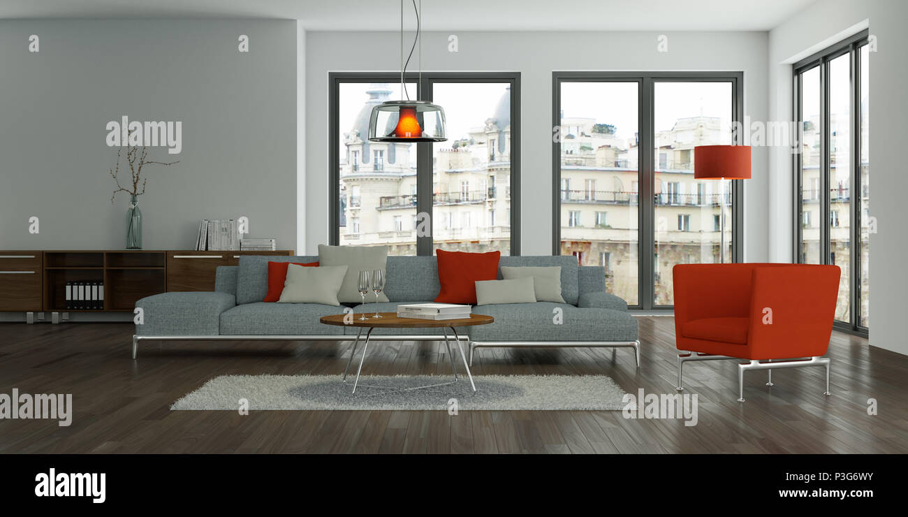 modern white interior design living room 3d Illustration Stock Photo ...