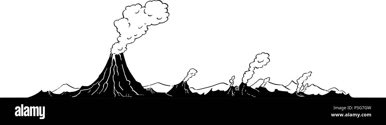 Vector Artistic Drawing Illustration of Volcano Landscape Stock Vector