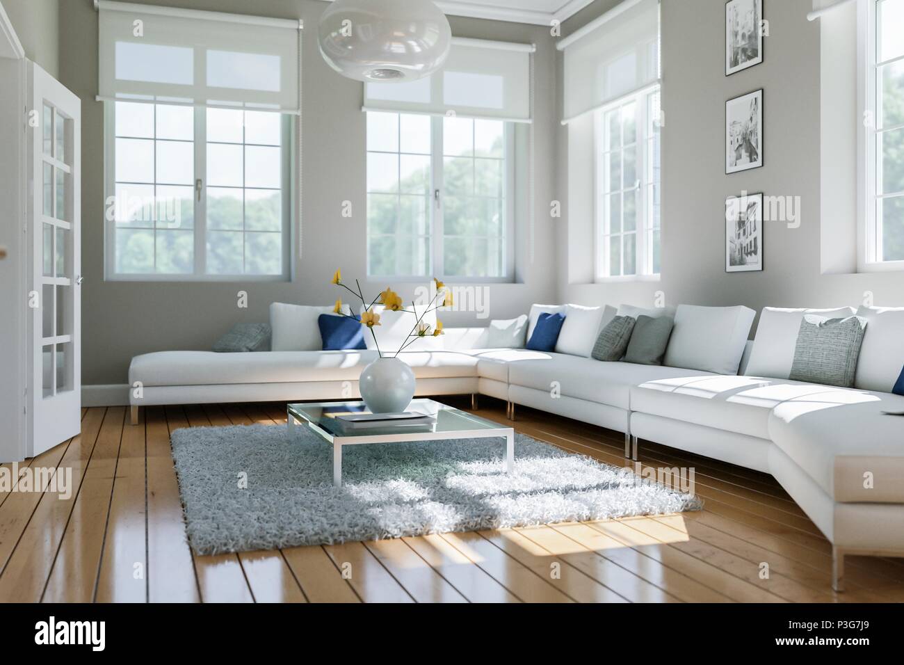 modern white living room interior design Stock Photo - Alamy