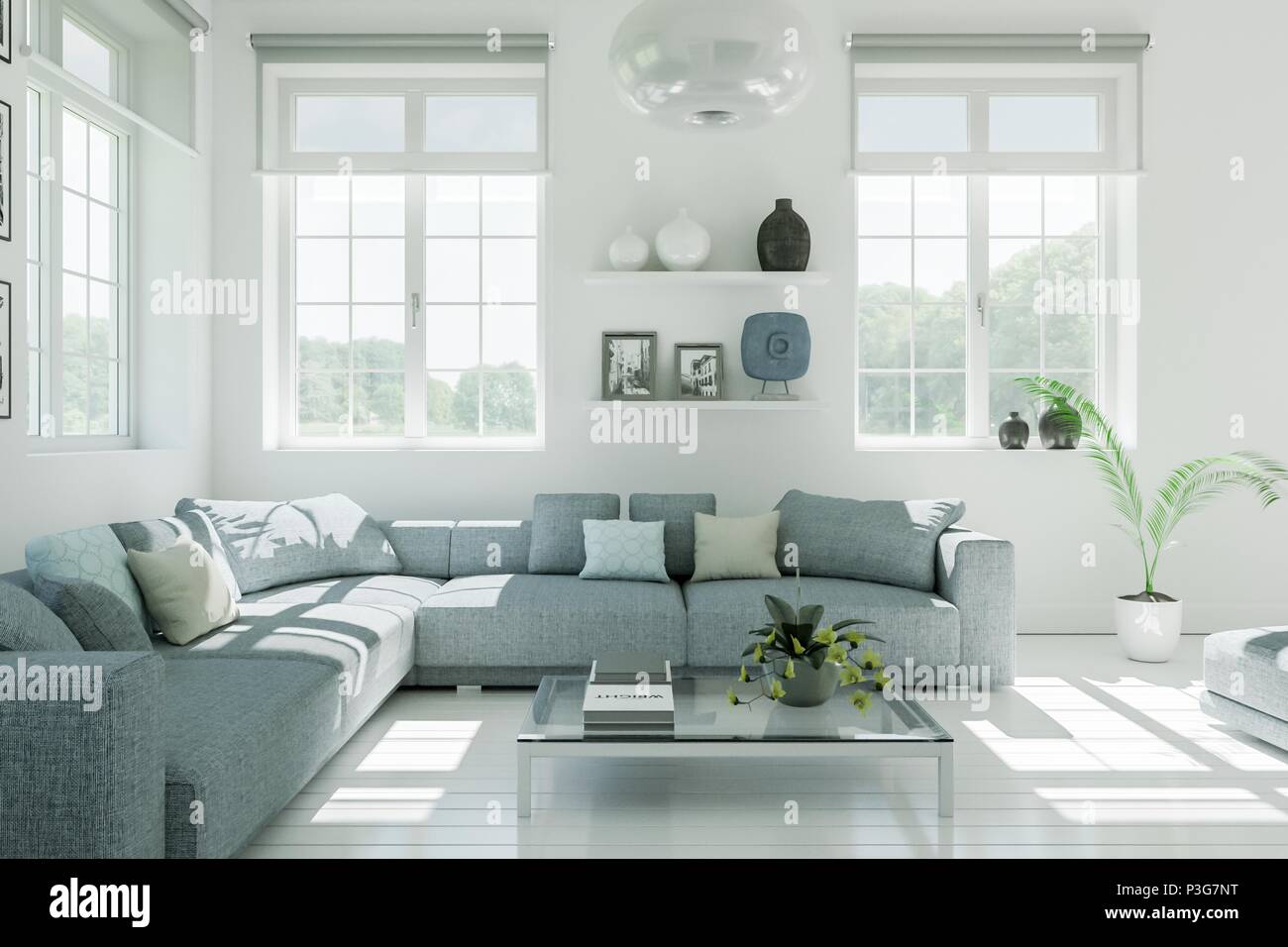 modern white living room interior design Stock Photo - Alamy