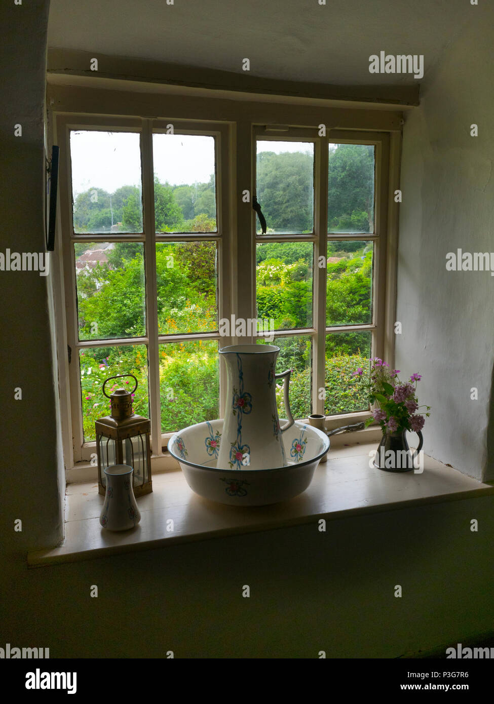 Window over the garden Thomas Hardy's Cottage, in Higher Bockhampton, Dorset Stock Photo