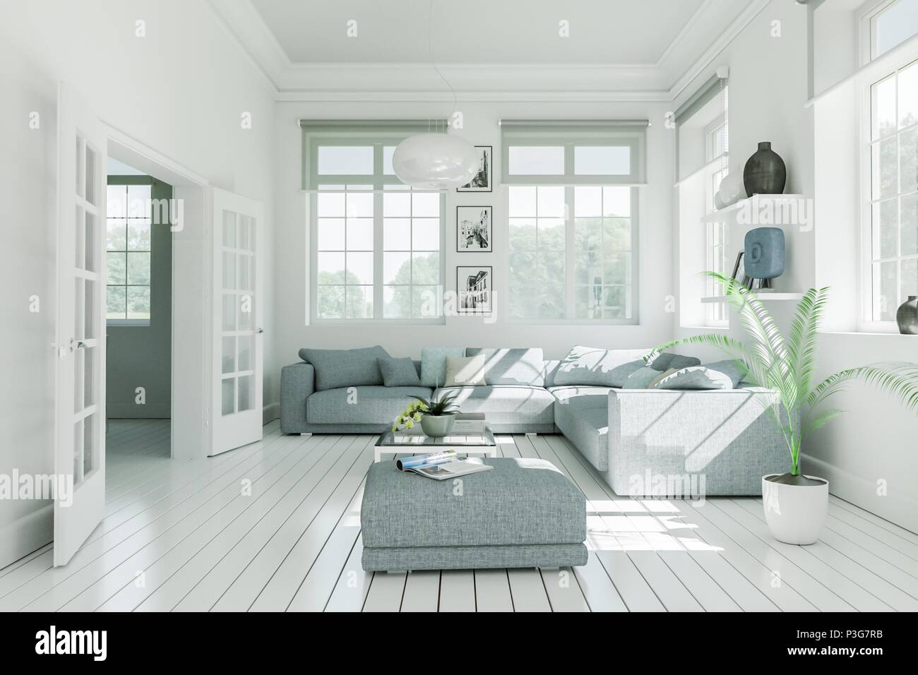 modern white living room interior design Stock Photo - Alamy
