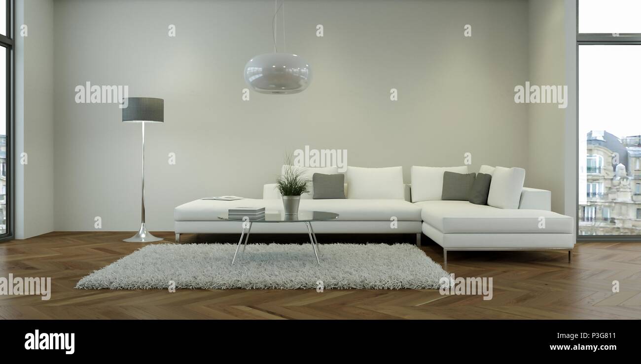 modern white living room interior design Stock Photo - Alamy
