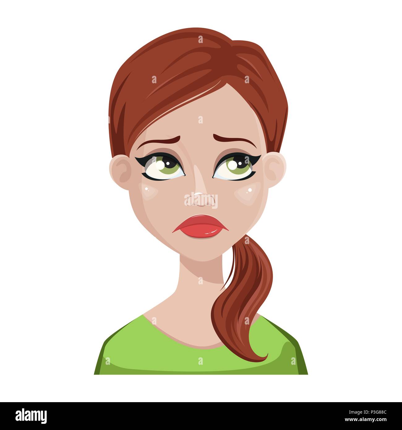 Face expression of cleaner woman with brown hair. Female emotion ...
