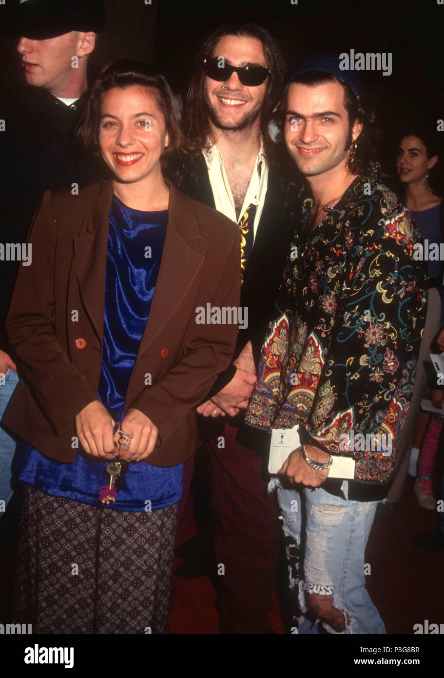 LOS ANGELES, CA - NOVEMBER 3: (L-R) Actress Moon Zappa, brothers musicians Ahmet Zappa and Dweezil Zappa attend the 'My Girl' Century City Premiere on November 3, 1991 at Cineplex Odeon Century Plaza Cinemas in Century City, Los Angeles, California. Photo by Barry King/Alamy Stock Photo Stock Photo
