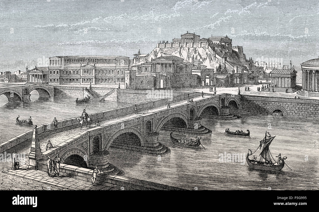 Reconstruction of the Capitoline Hill, Milvian Bridge Rome, Italy Stock Photo