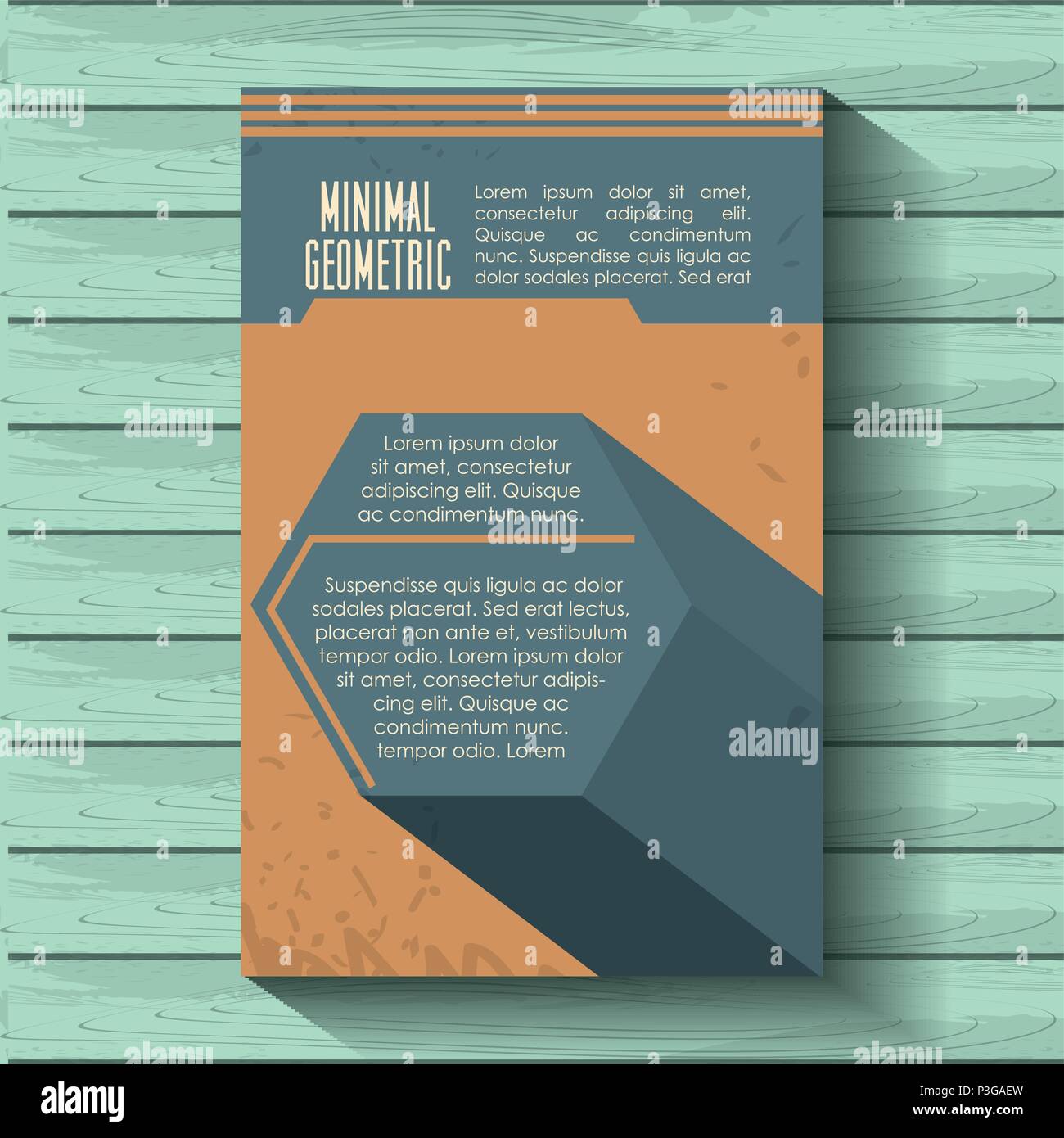 minimal geometric template with wooden background vector illustration ...