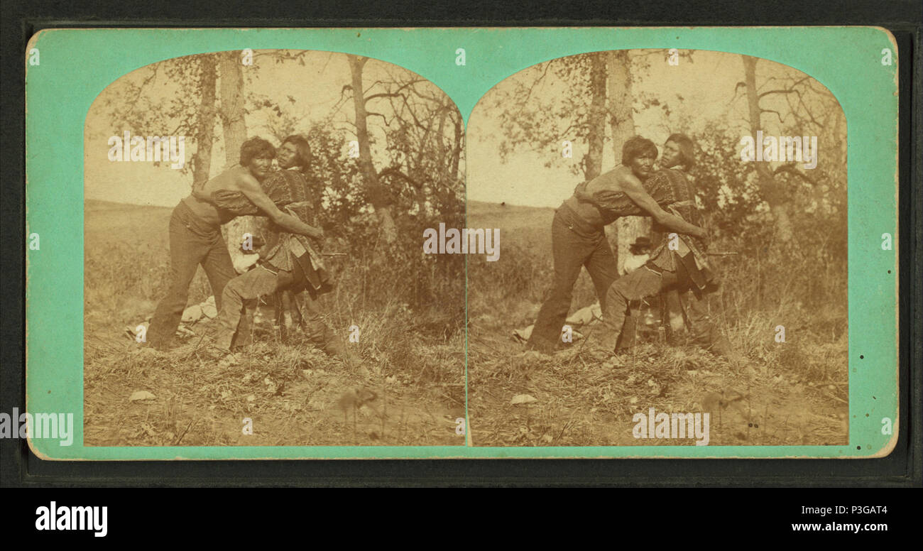 334 Two Winnebago men wrestling, from Robert N. Dennis collection of stereoscopic views Stock Photo