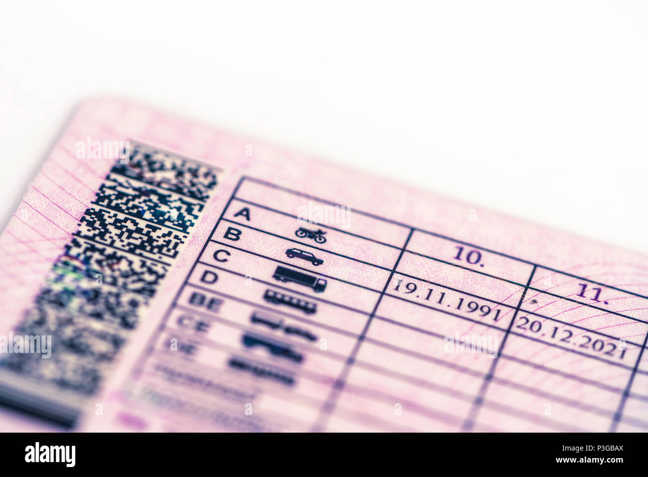 the driver driving license, categories and valid period dates Stock Photo