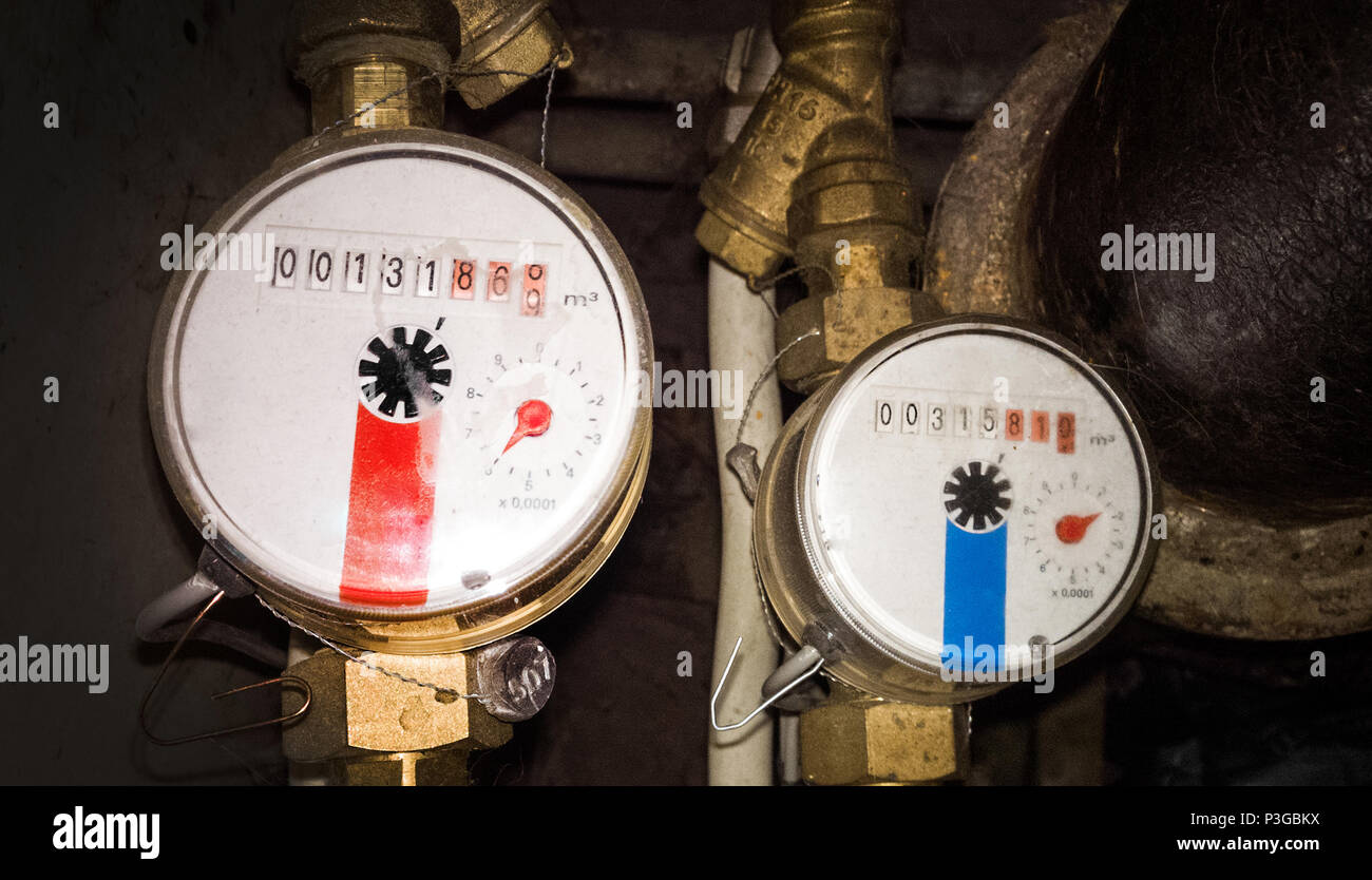 hot and cold water meters Stock Photo