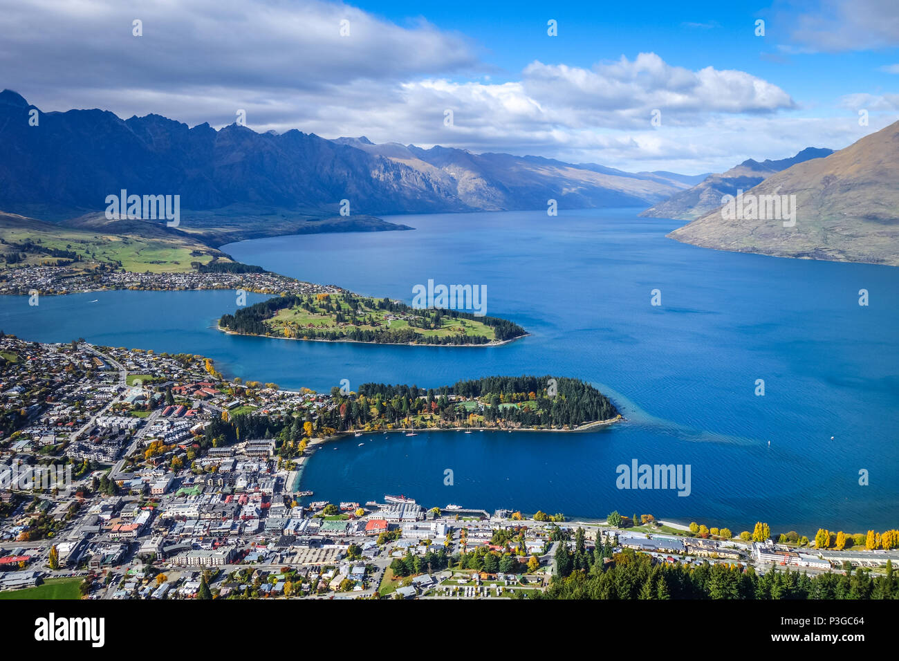 Lake Wakatipu and Queenstown aerial view, New Zealand Stock Photo - Alamy
