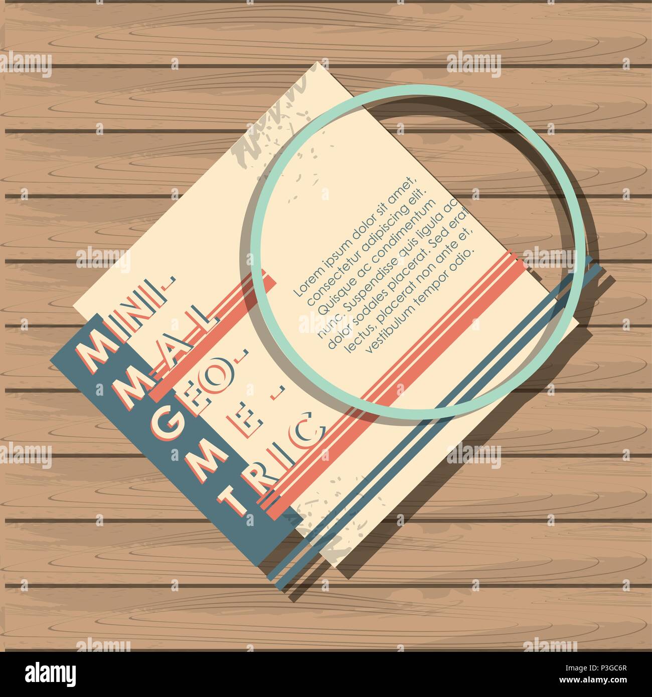 minimal geometric template with wooden background vector illustration ...